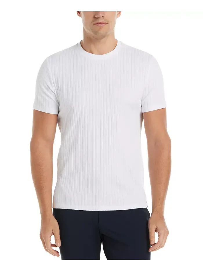 Мужская футболка с ребристой вязкой и круглым вырезом Perry Ellis — изображение 1 из 2, белый