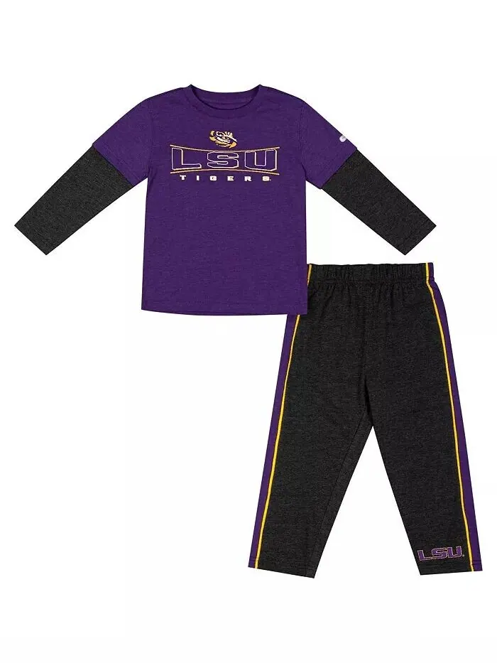 Комплект из футболки с длинным рукавом и штанов LSU Tigers для мальчиков и девочек фиолетового и — изображение 1 из 2