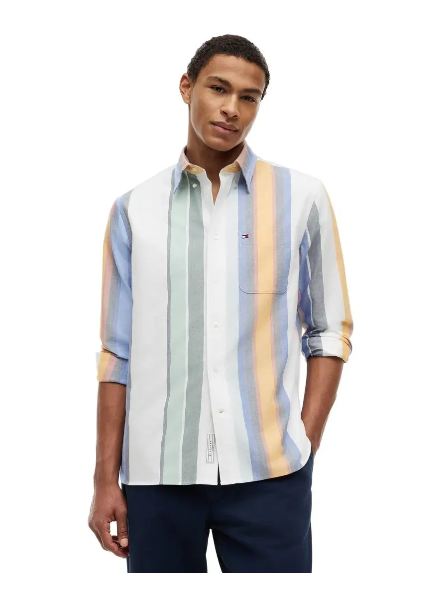 Мужская рубашка Heritage Oxford с многополосным рисунком Tommy Hilfiger — изображение 1 из 4, белый