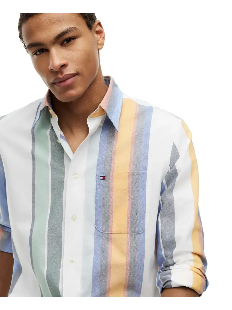 Мужская рубашка Heritage Oxford с многополосным рисунком Tommy Hilfiger — изображение 3 из 4, белый