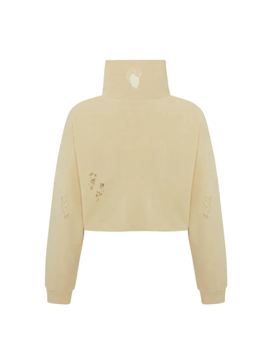 Женская хлопковая рваная толстовка с высоким воротником PCFG — изображение 6 из 6, бежевый