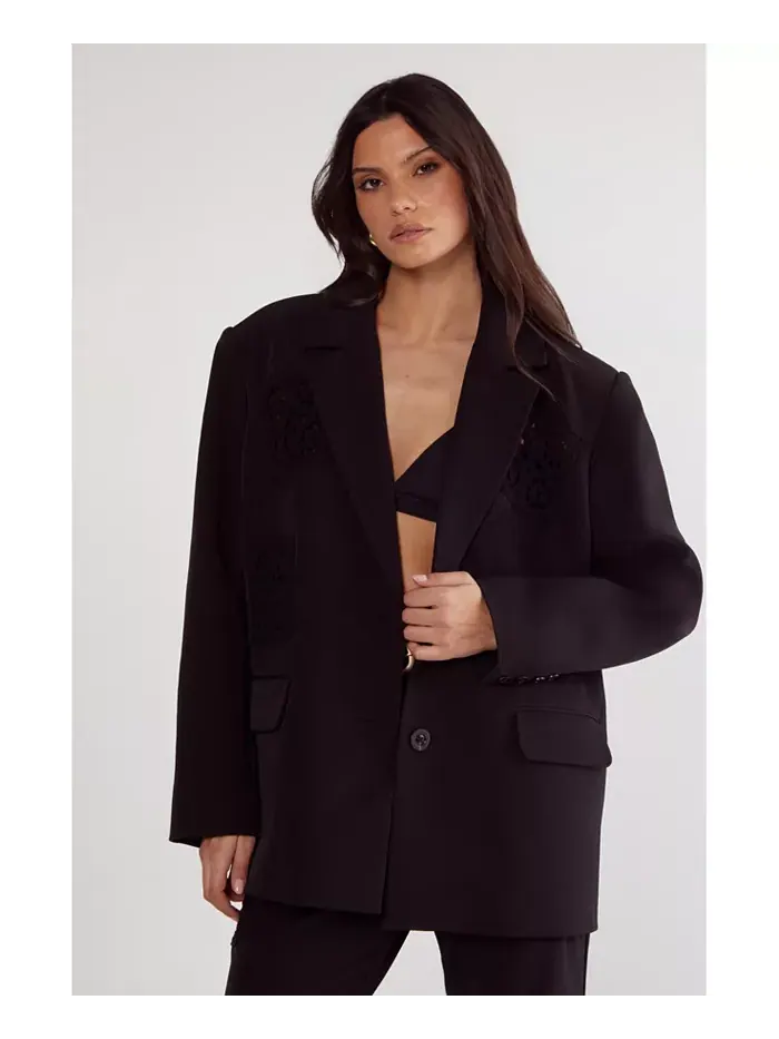 Женский свободный блейзер с вязаной крючком вставкой Nasty Gal — изображение 1 из 7, черный
