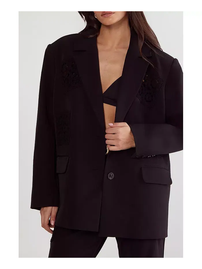 Женский свободный блейзер с вязаной крючком вставкой Nasty Gal — изображение 4 из 7, черный