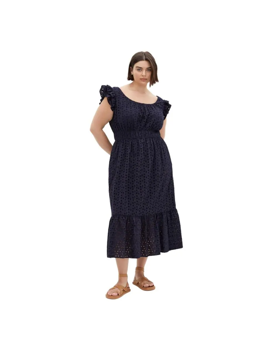 Женское миди-платье с вышивкой Sweet Broderie CITY CHIC — изображение 1 из 5, темно-синий