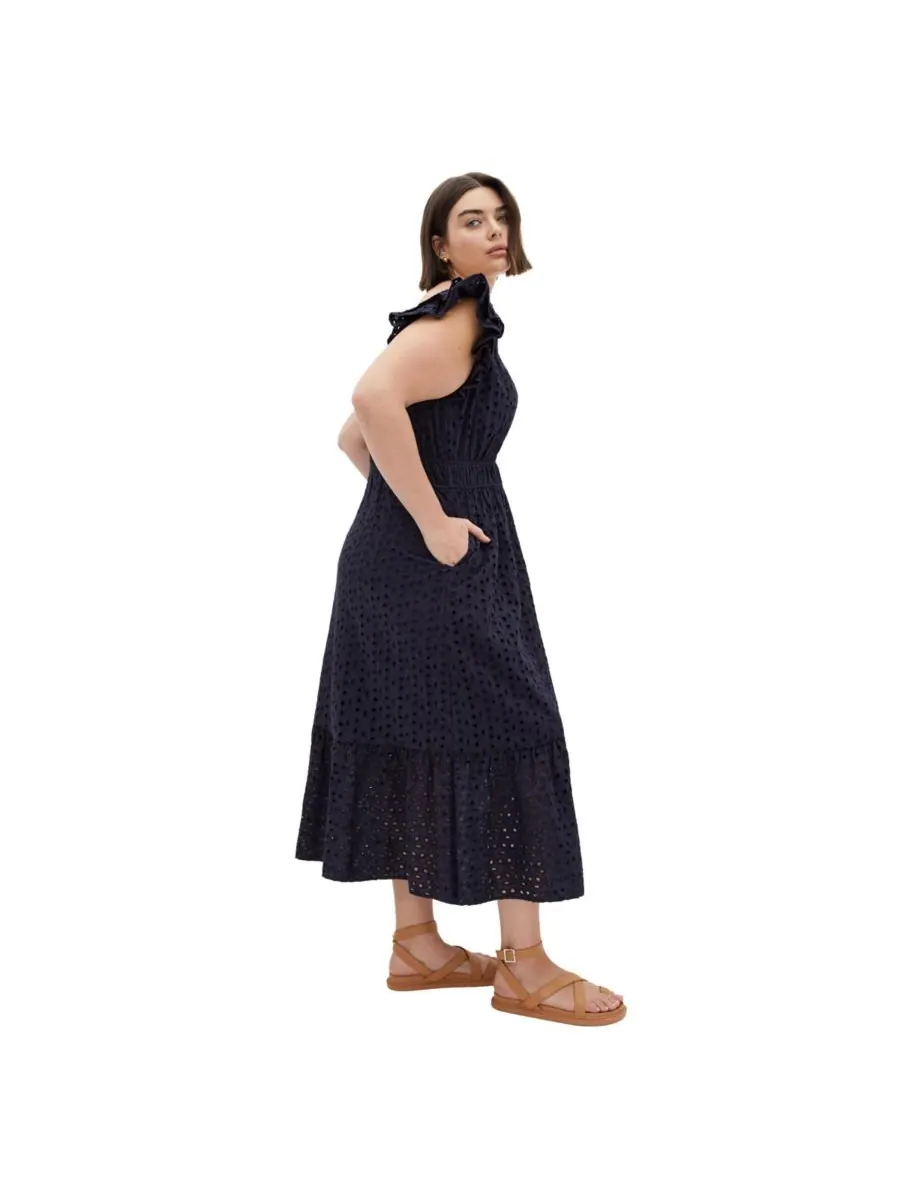 Женское миди-платье с вышивкой Sweet Broderie CITY CHIC — изображение 3 из 5, темно-синий