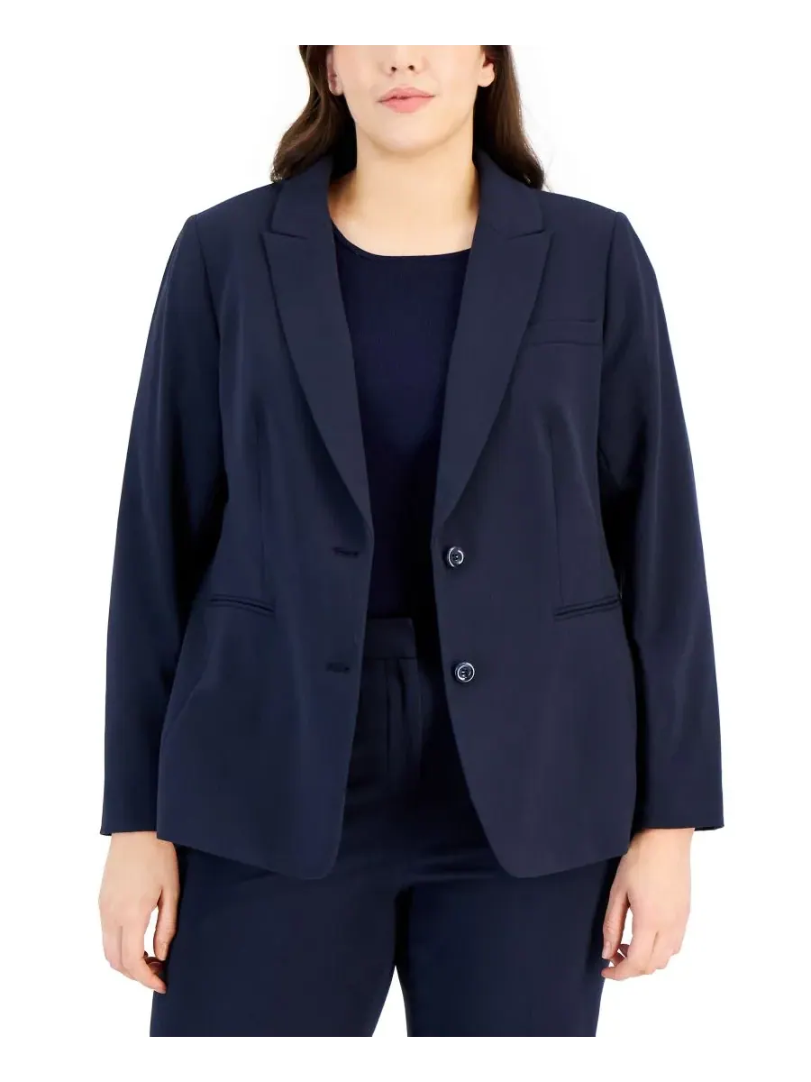 Комплект одежды большого размера: пиджак с двумя пуговицами и брюки Shannon Tahari ASL — изображение 1 из 3, темно-синий