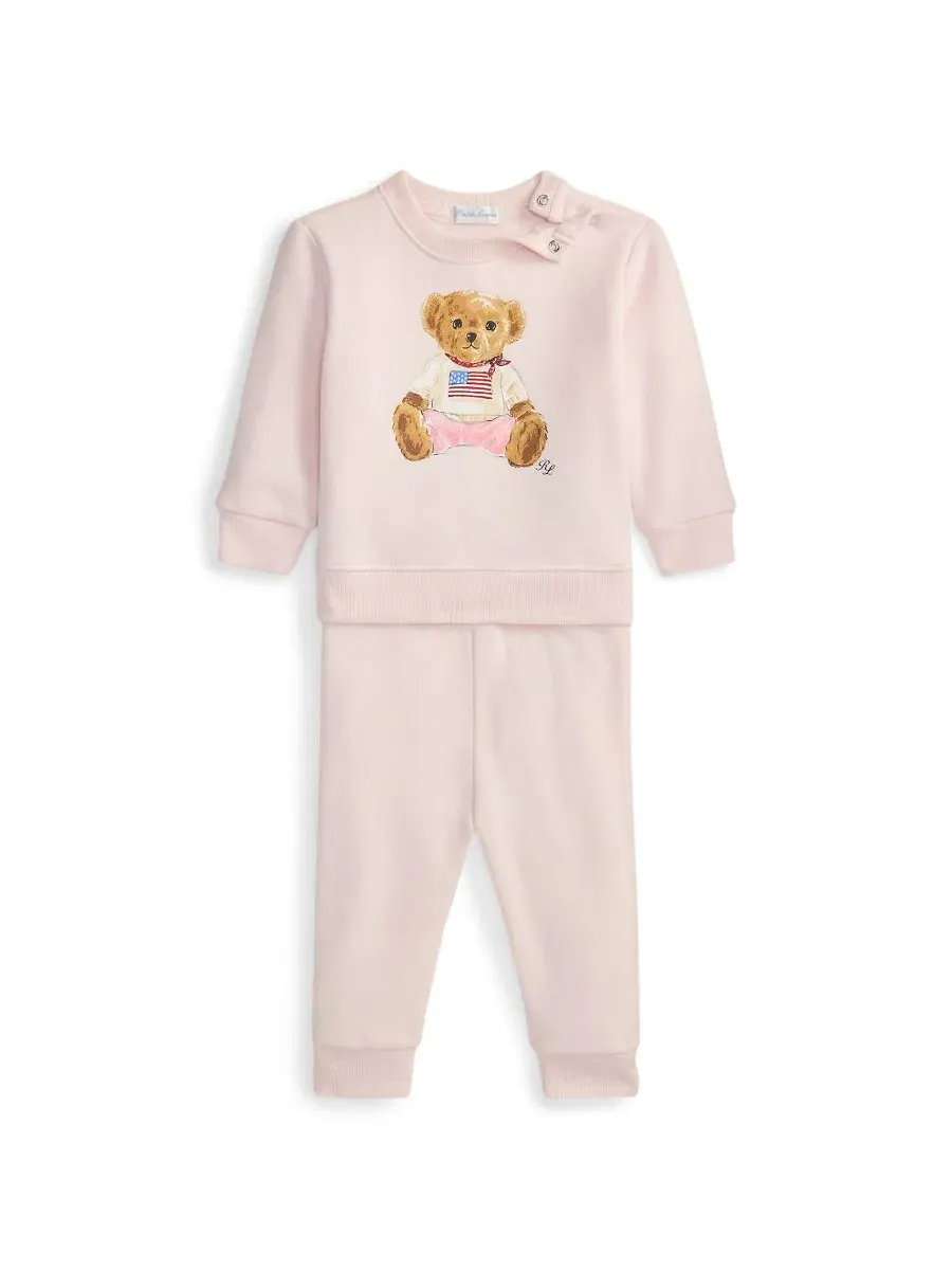 Комплект из свитшота и брюк с Поло Медведем Polo Ralph Lauren — изображение 1 из 3, розовый
