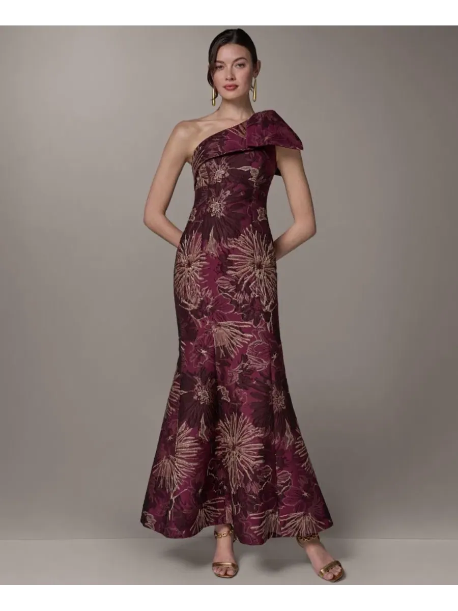 Платье длинное с одним плечом, жаккардовое Donna Karan New York — изображение 1 из 5, мульти