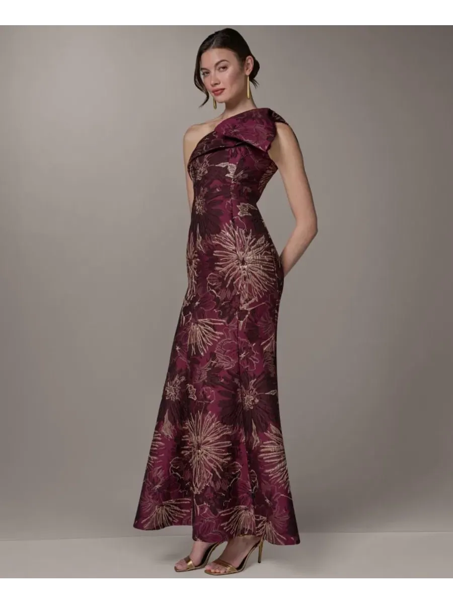 Платье длинное с одним плечом, жаккардовое Donna Karan New York — изображение 2 из 5, мульти