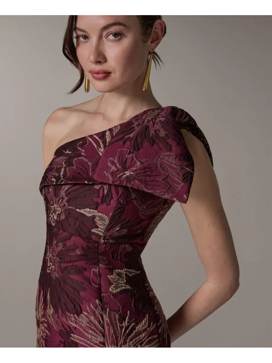 Платье длинное с одним плечом, жаккардовое Donna Karan New York — изображение 3 из 5, мульти