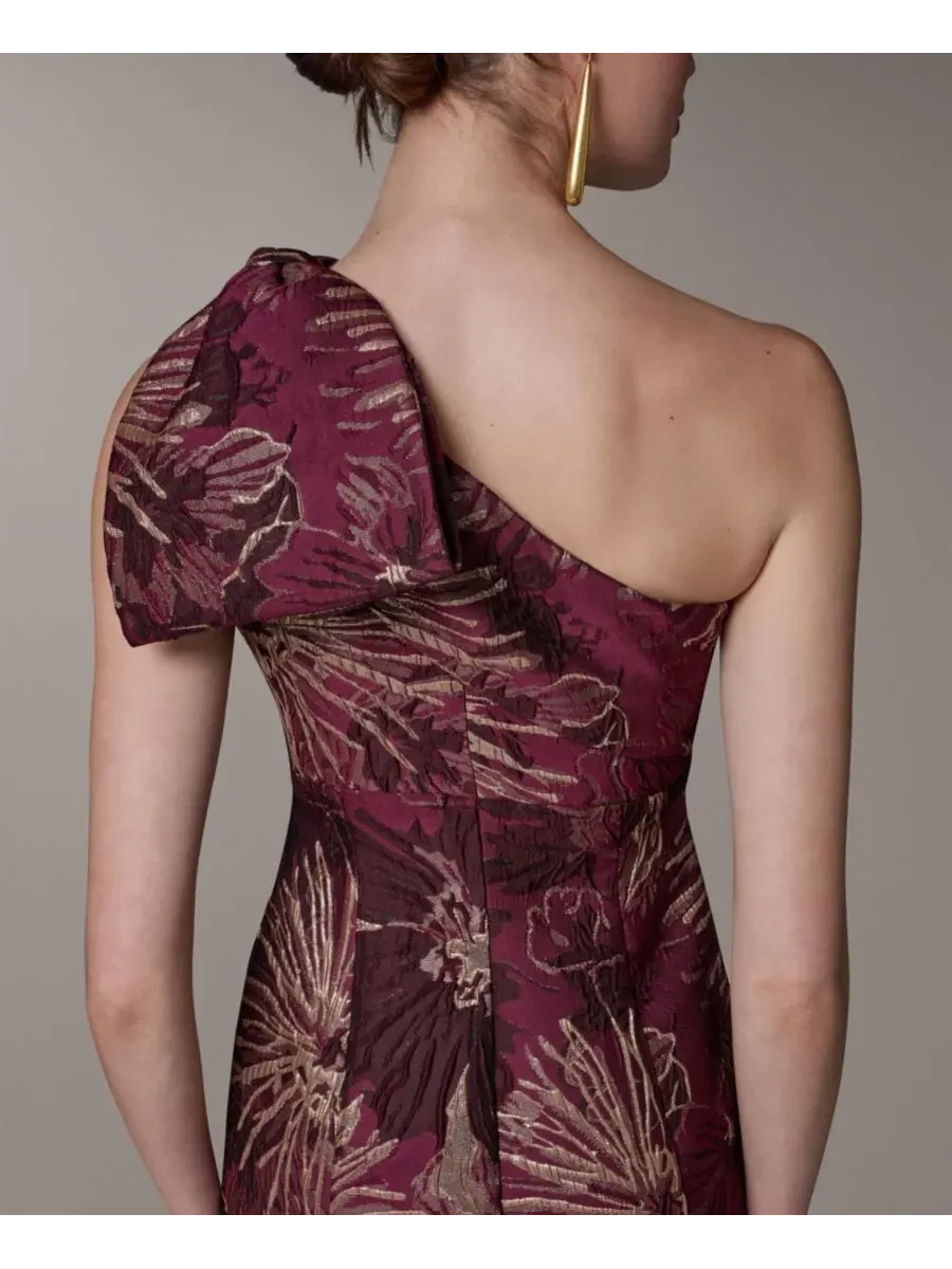 Платье длинное с одним плечом, жаккардовое Donna Karan New York — изображение 4 из 5, мульти