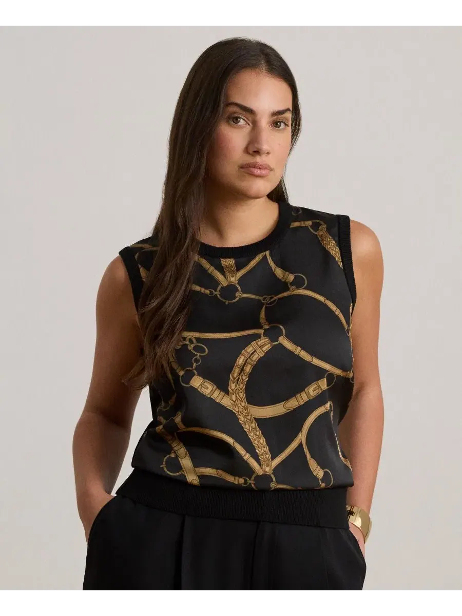 Свитер без рукавов с принтом Belting Print Lauren Ralph Lauren — изображение 3 из 7, черный мульти