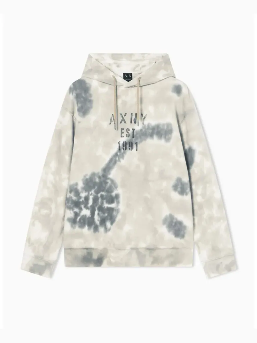 Мужская толстовка с капюшоном и принтом тай-дай A|X Armani Exchange — изображение 1 из 4, серый