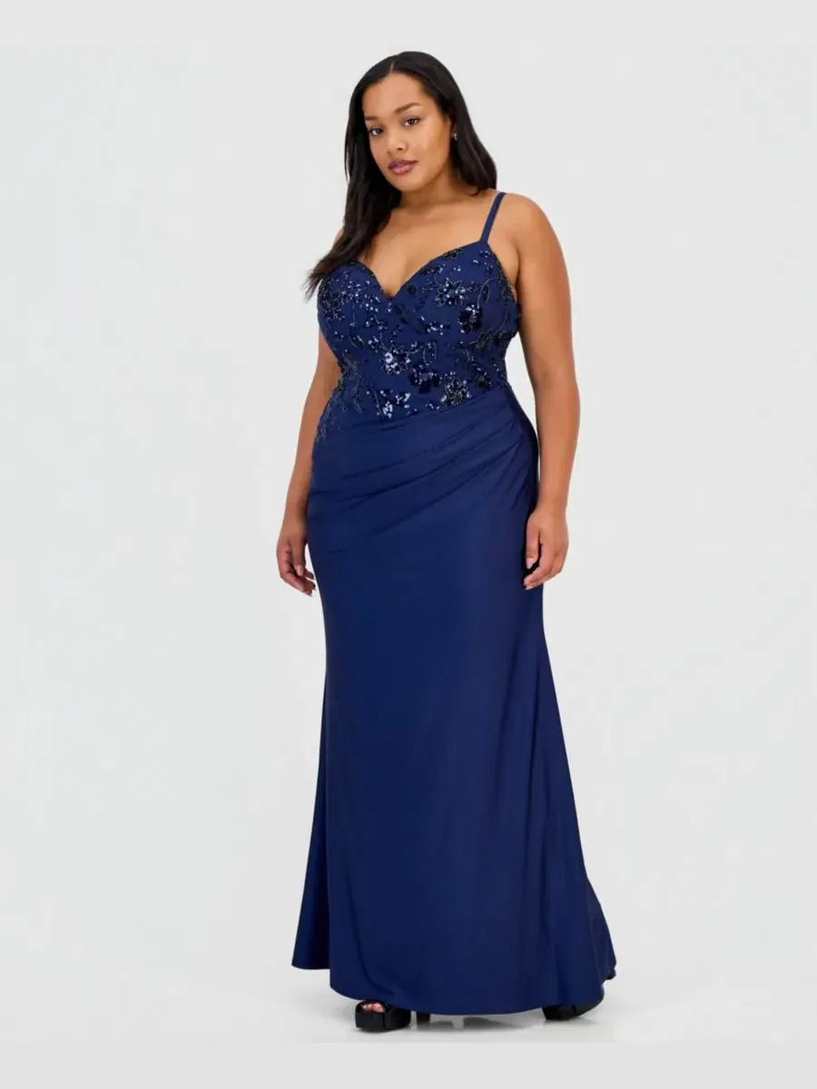 Платье-макси с пайетками, асимметричной юбкой, модель Trendy Plus Size Sequinned Pleated Gown B
