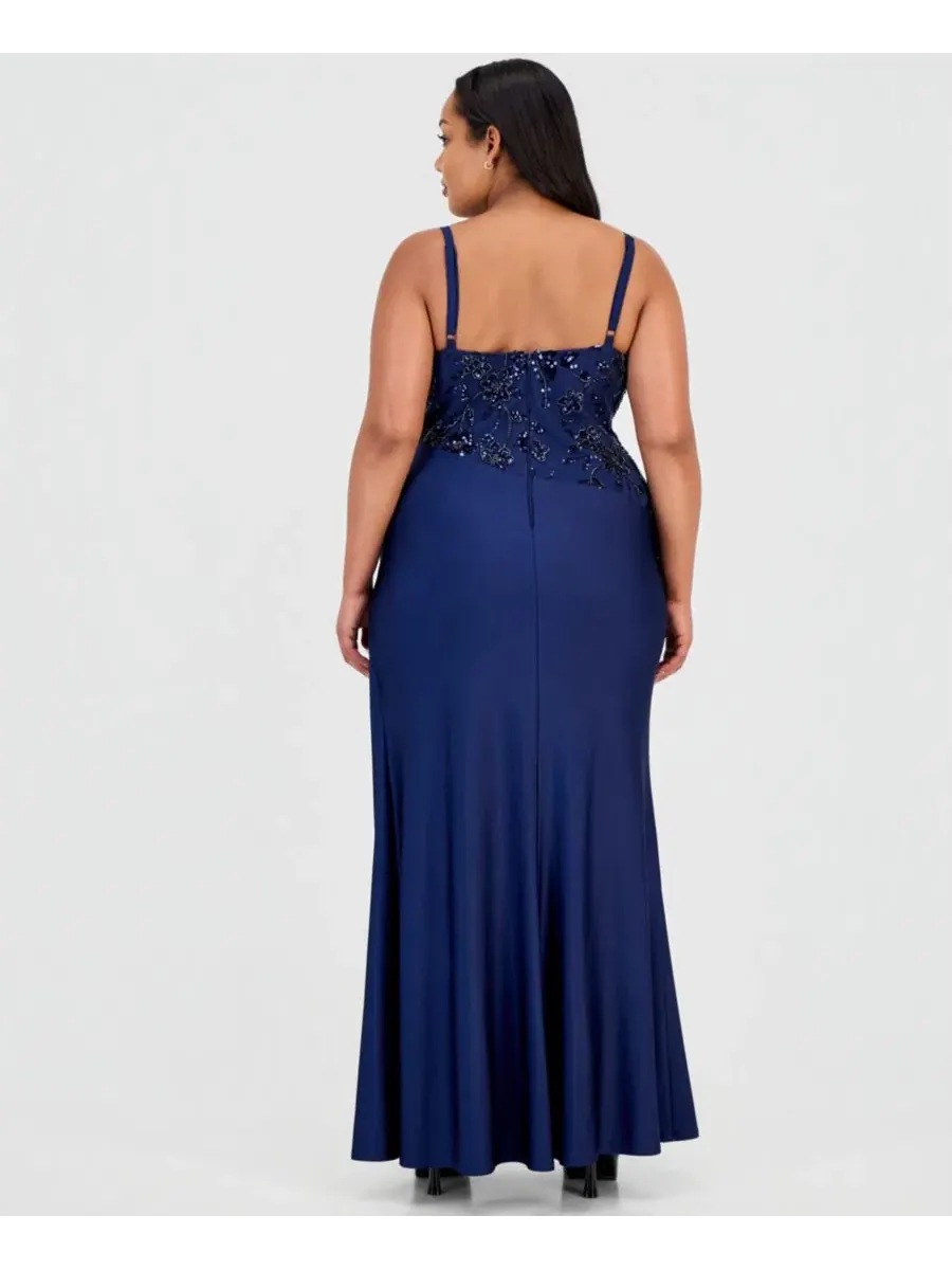 Платье-макси с пайетками, асимметричной юбкой, модель Trendy Plus Size Sequinned Pleated Gown B — изображение 2 из 5