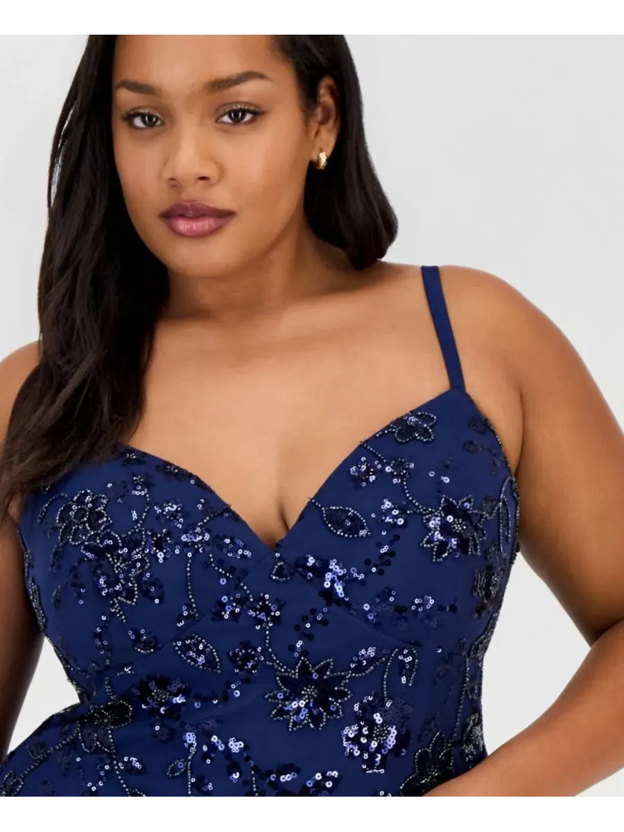 Платье-макси с пайетками, асимметричной юбкой, модель Trendy Plus Size Sequinned Pleated Gown B — изображение 5 из 5