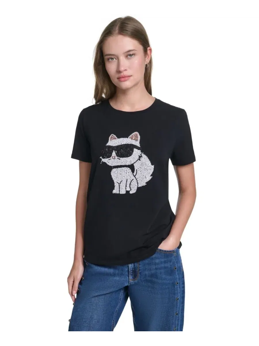 Футболка с пайетками Choupette KARL LAGERFELD PARIS — изображение 1 из 6, черный