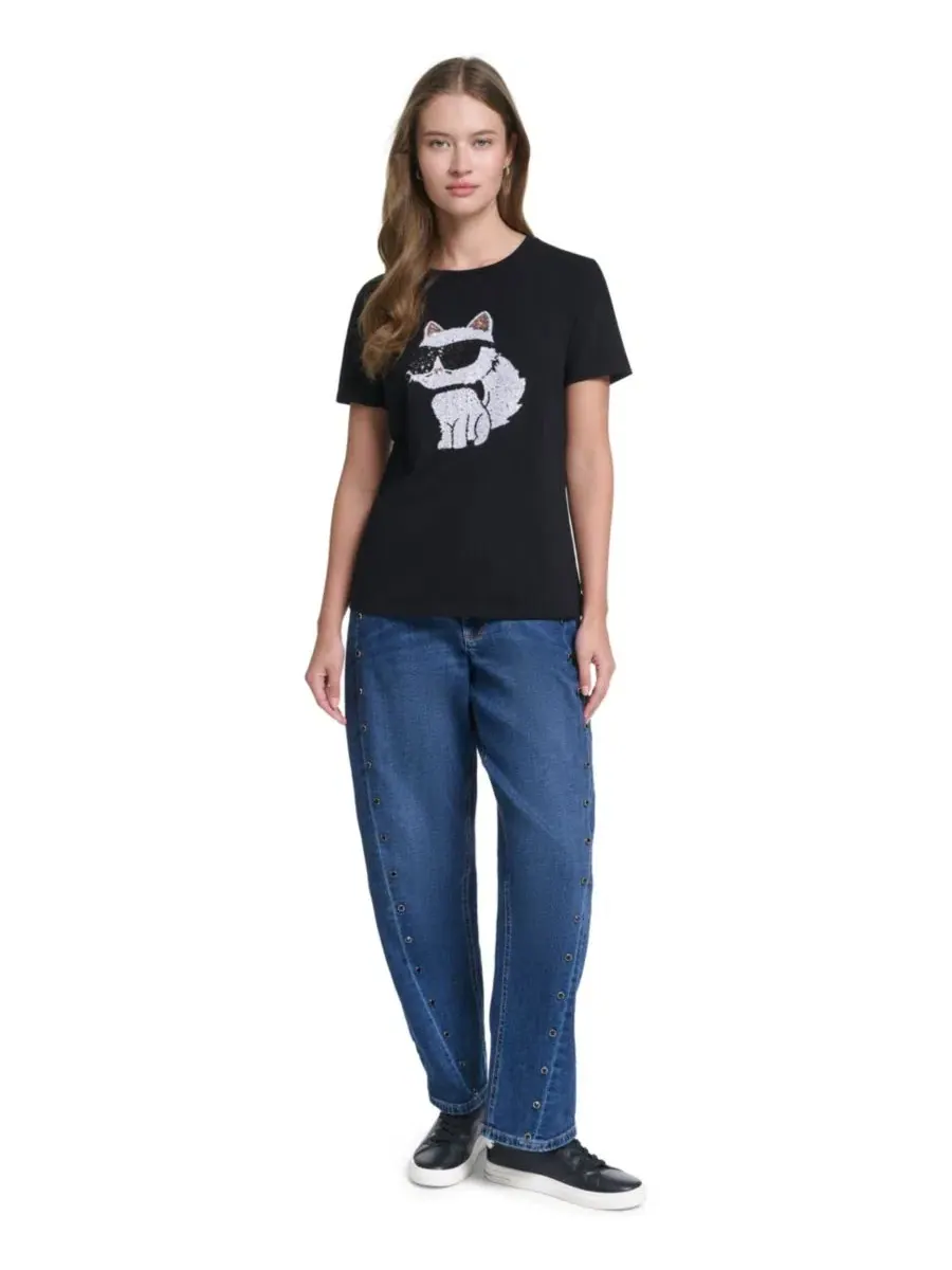 Футболка с пайетками Choupette KARL LAGERFELD PARIS — изображение 2 из 6, черный
