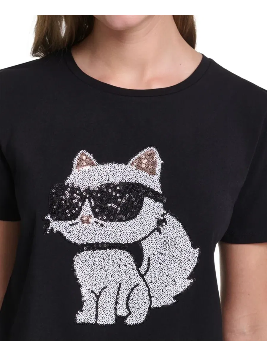 Футболка с пайетками Choupette KARL LAGERFELD PARIS — изображение 4 из 6, черный