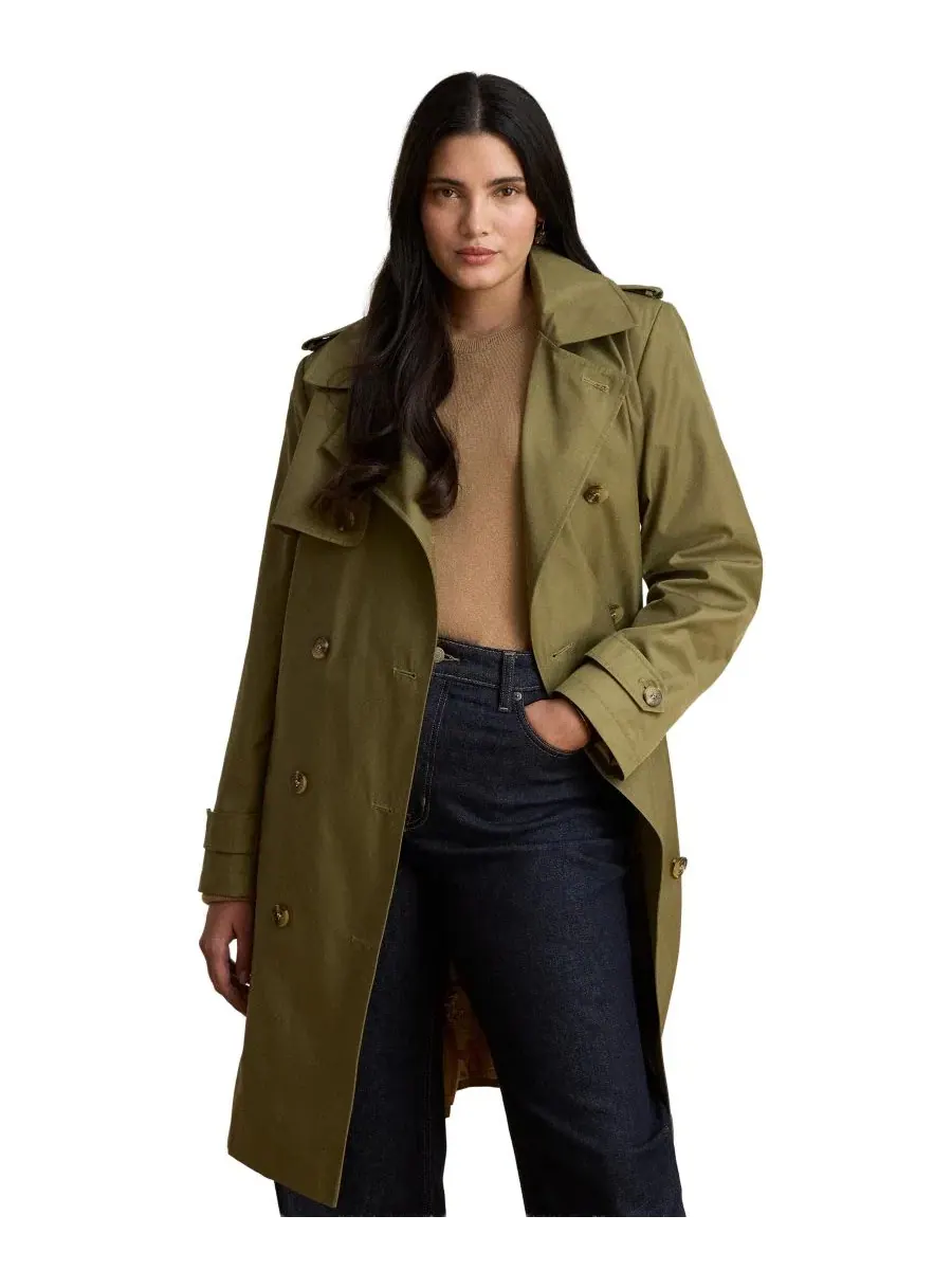 Пальто-тренч двубортное с поясом, модель Double Breasted Trench Coat Lauren Ralph Lauren — изображение 1 из 3, агава