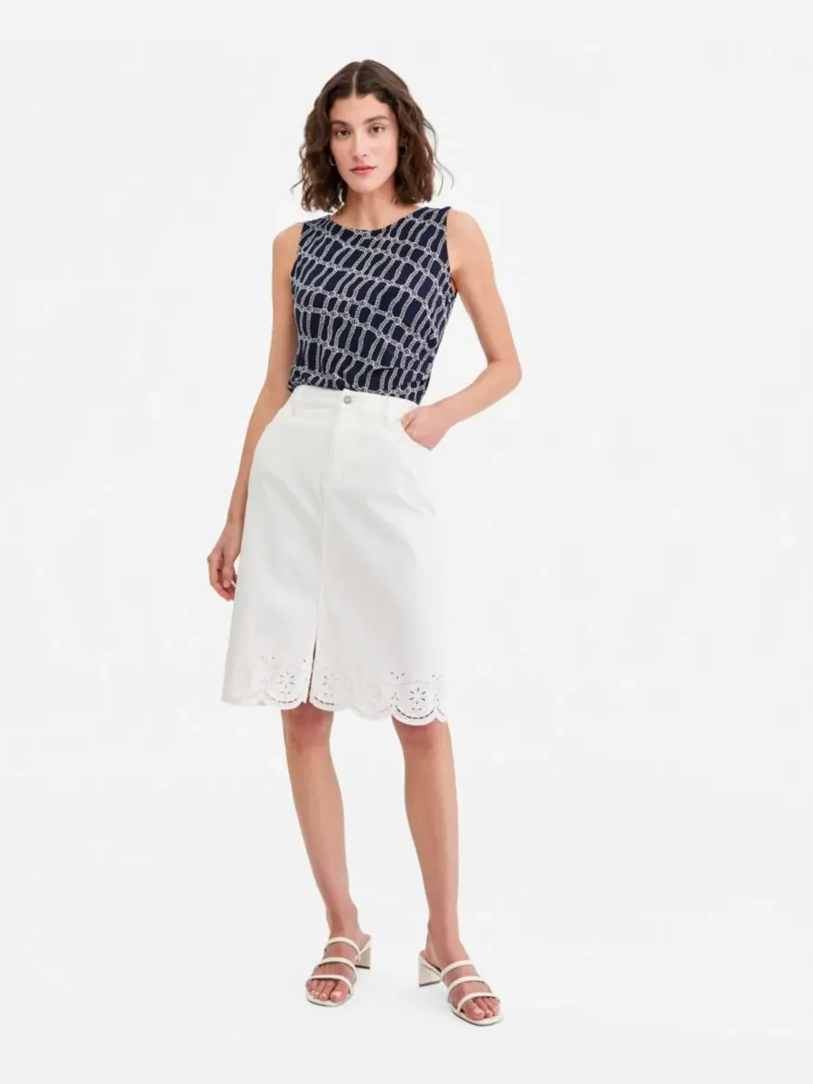 Юбка-карандаш с вышивкой ажурной Eyelet Embroidered Jones New York — изображение 1 из 4, белый