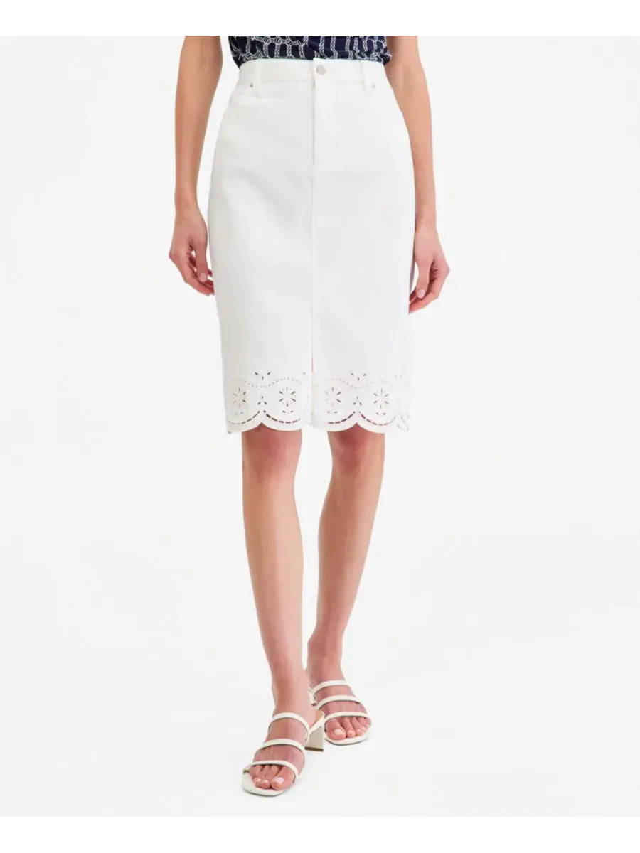 Юбка-карандаш с вышивкой ажурной Eyelet Embroidered Jones New York — изображение 3 из 4, белый