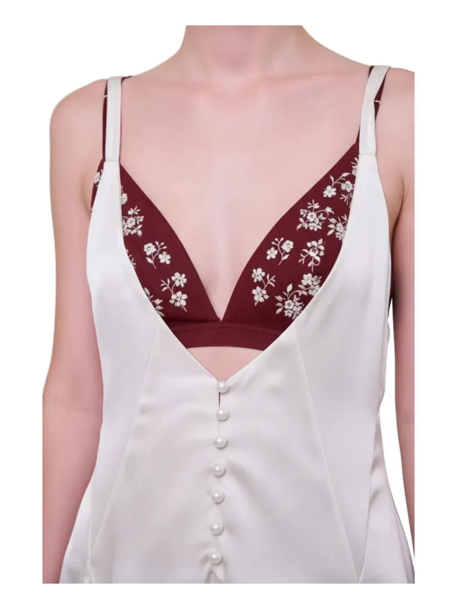 Платье-трапеция из сатина с панелью с вышивкой The Broderie Anglaise Edit Satin Dress PCFG — изображение 3 из 6, белый