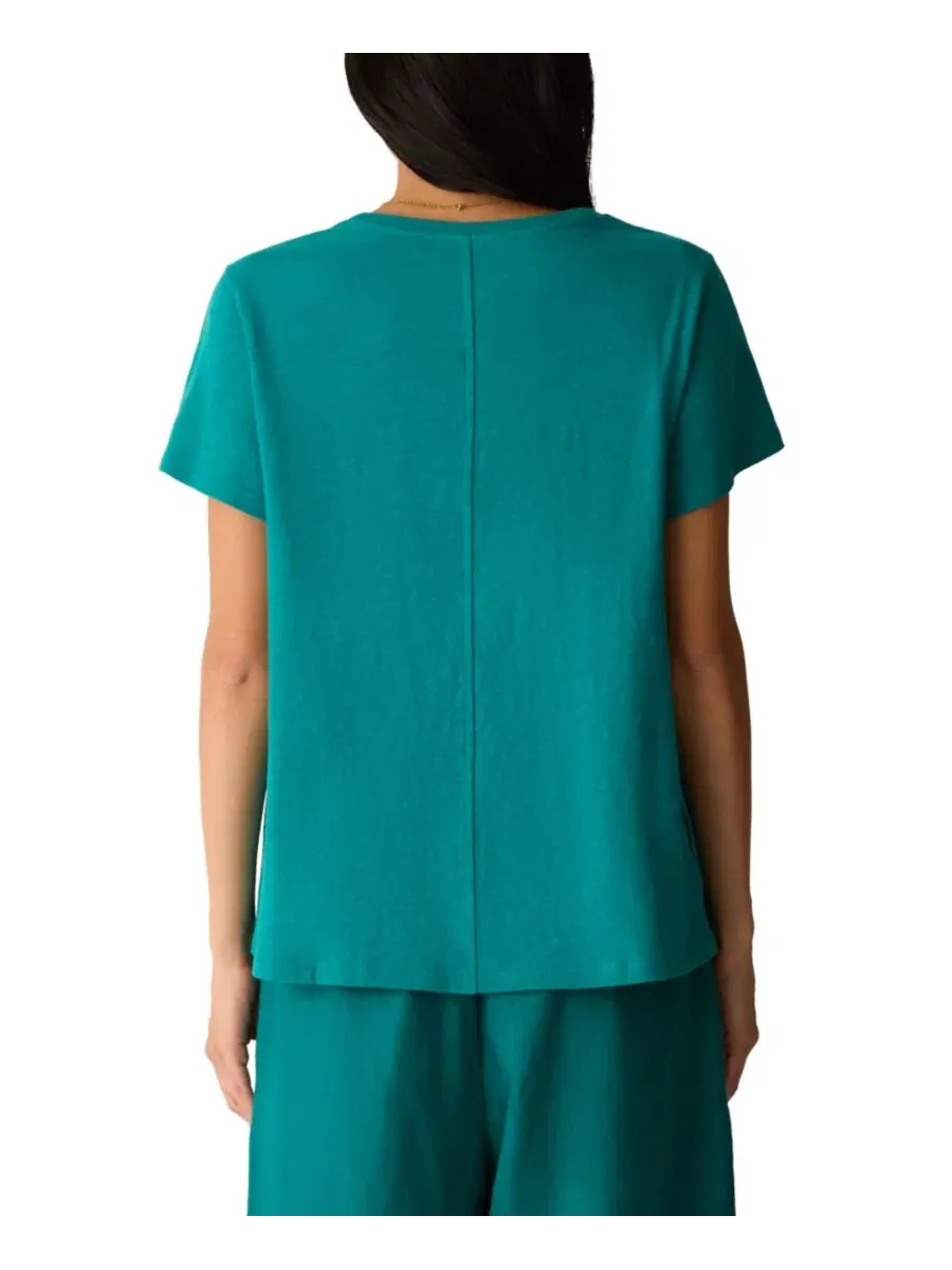 Футболка с коротким рукавом из 100% хлопка Eileen Fisher — изображение 4 из 4, бирюзовый
