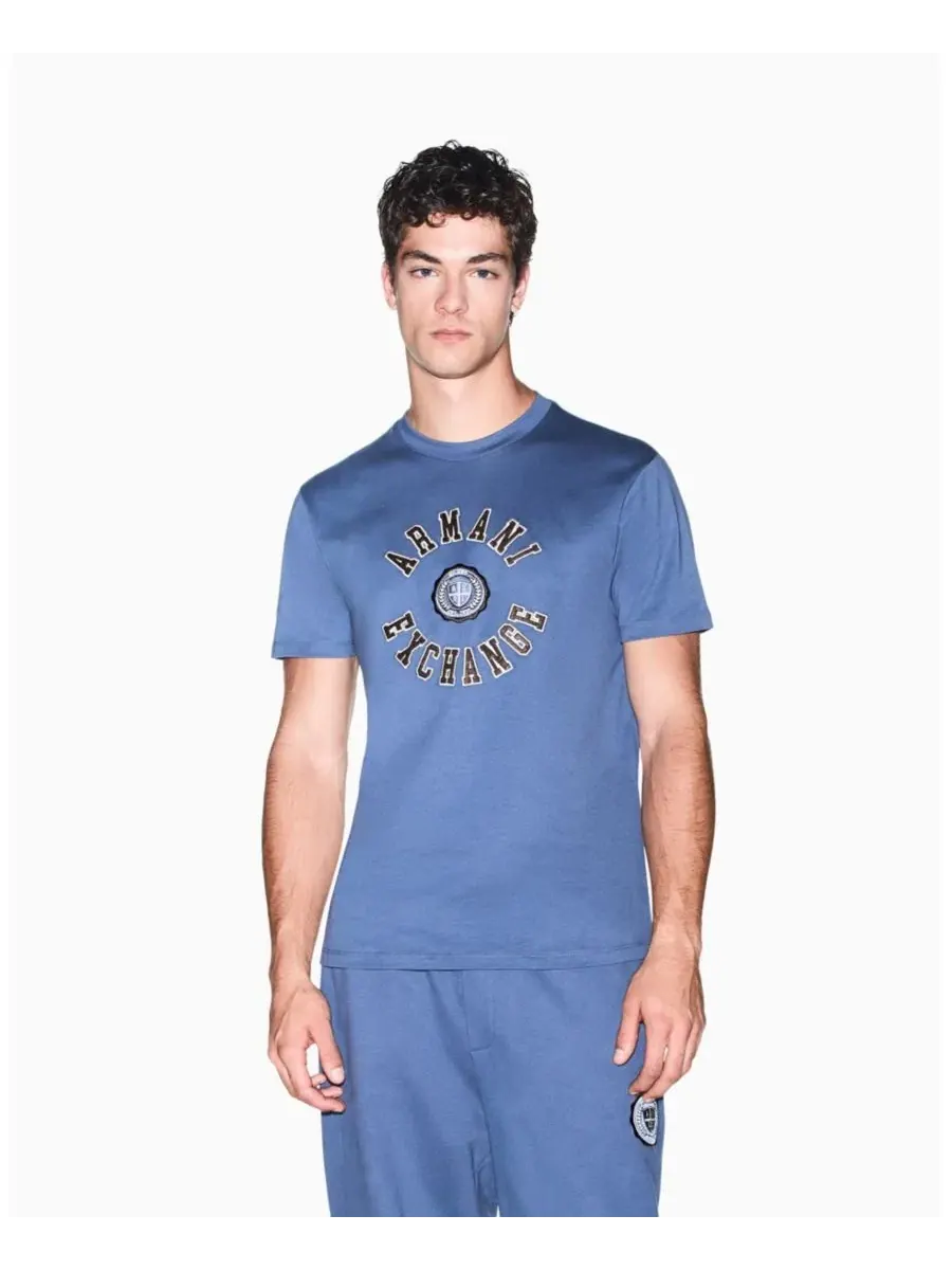 Футболка с длинным рукавом, с принтом A|X Armani Exchange — изображение 1 из 7, винтажный индиго