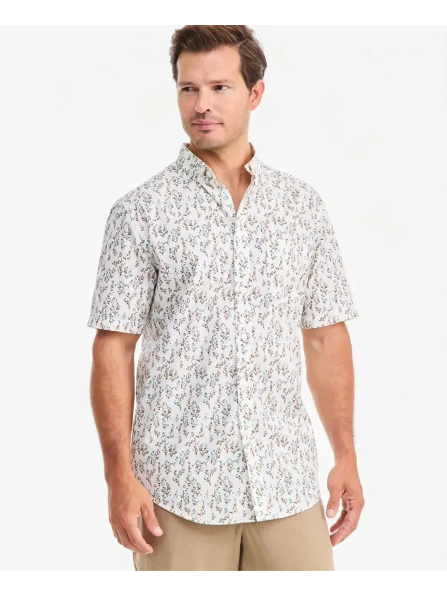 Мужская рубашка Bennet Poplin Floral-Print с коротким рукавом Club Room — изображение 1 из 5, белый