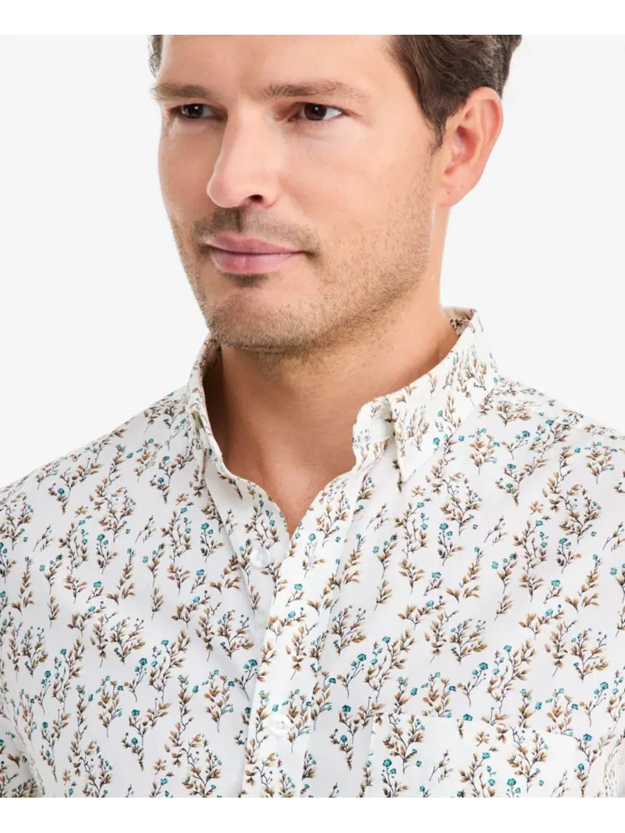 Мужская рубашка Bennet Poplin Floral-Print с коротким рукавом Club Room — изображение 3 из 5, белый