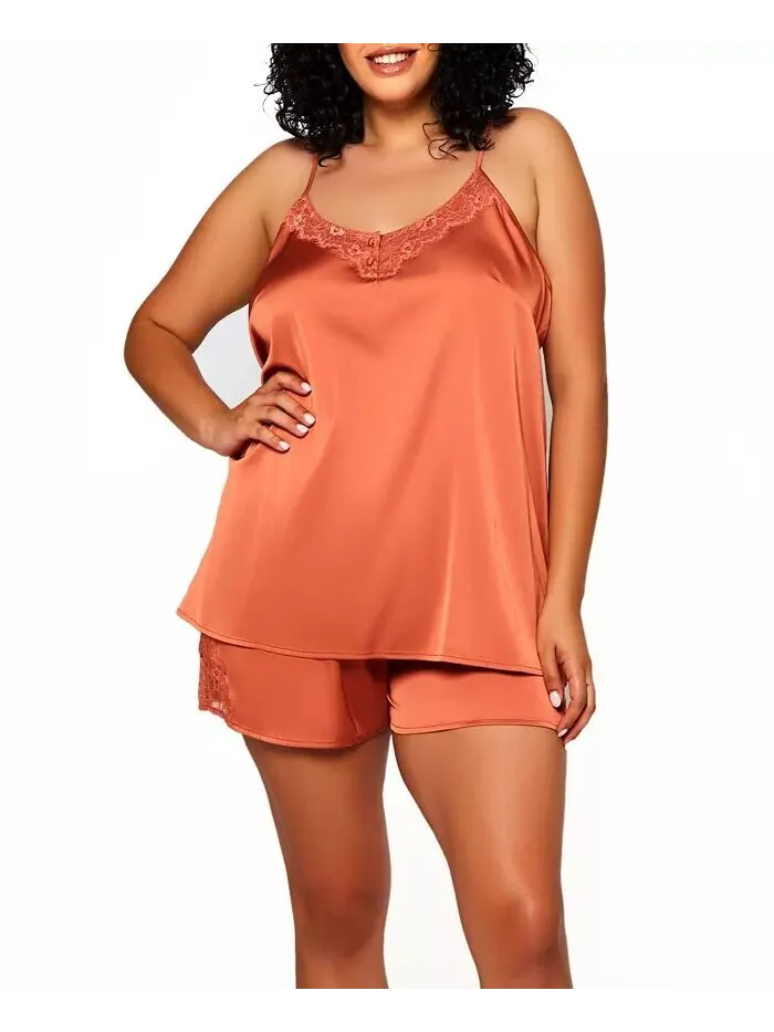 Комплект нижнего белья Constance Plus Size из двух предметов: топ-топ и шорты из эластичного атласа — изображение 1 из 2