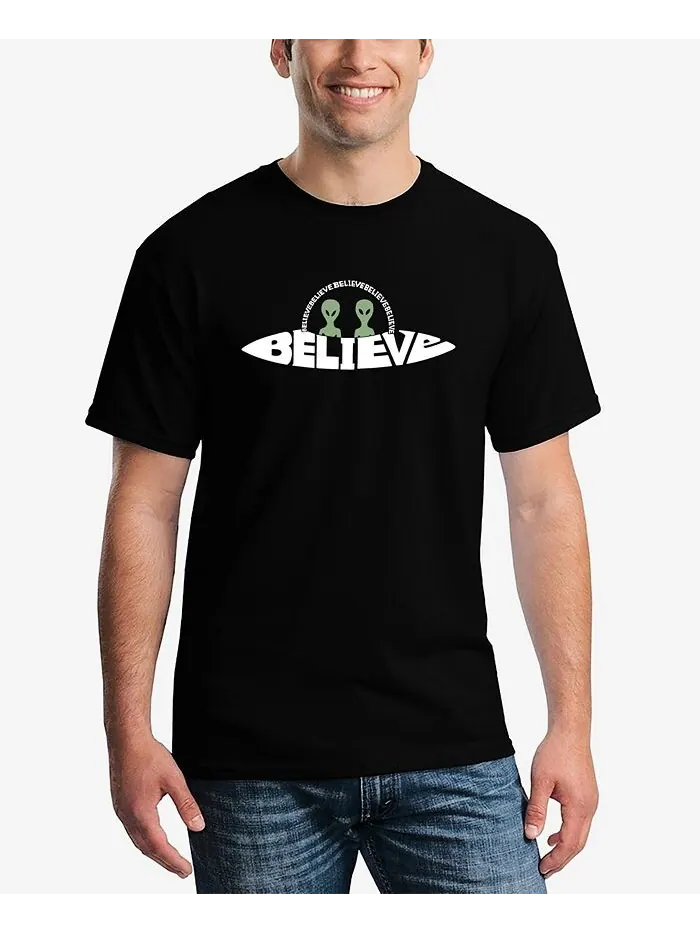 Мужская футболка с принтом Word Art Believe UFO LA Pop Art — изображение 1 из 5, черный