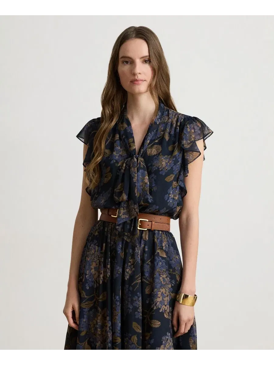Платье миди с галстуком-завязкой и цветочным принтом Lauren Ralph Lauren — изображение 3 из 7, темно-синий мульти