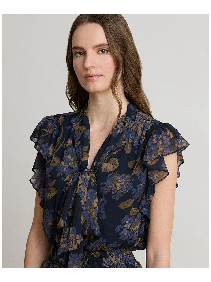 Платье миди с галстуком-завязкой и цветочным принтом Lauren Ralph Lauren — изображение 4 из 7, темно-синий мульти