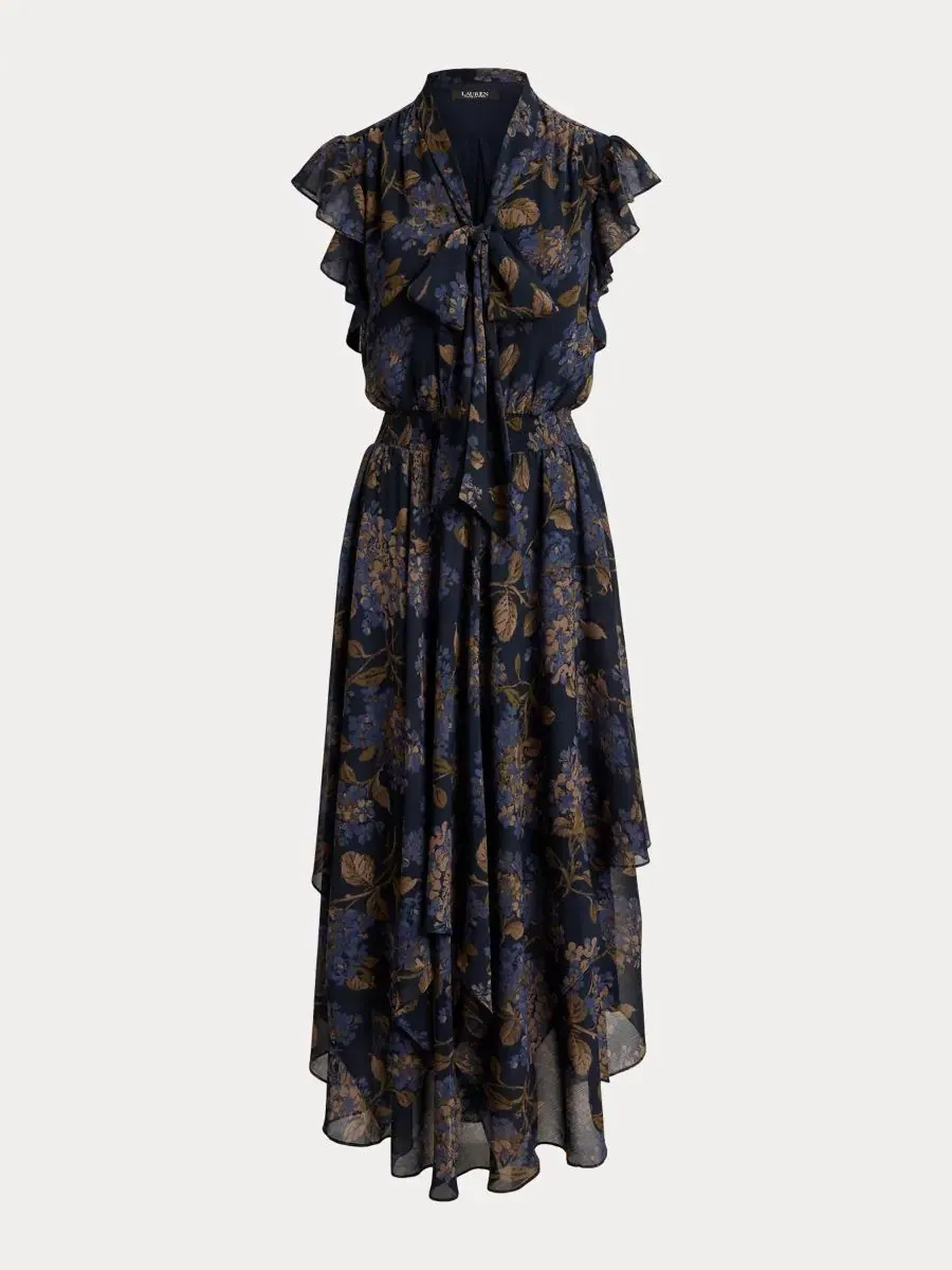 Платье миди с галстуком-завязкой и цветочным принтом Lauren Ralph Lauren — изображение 7 из 7, темно-синий мульти