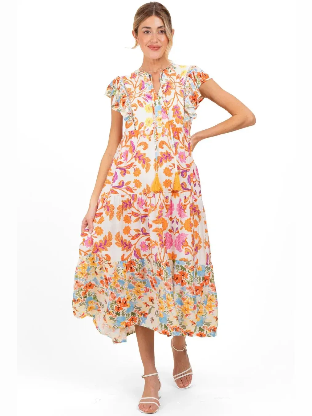 Платье для беременных с цветочным принтом и завязкой спереди Colorblock Floral Tassel Front Tie — изображение 1 из 4