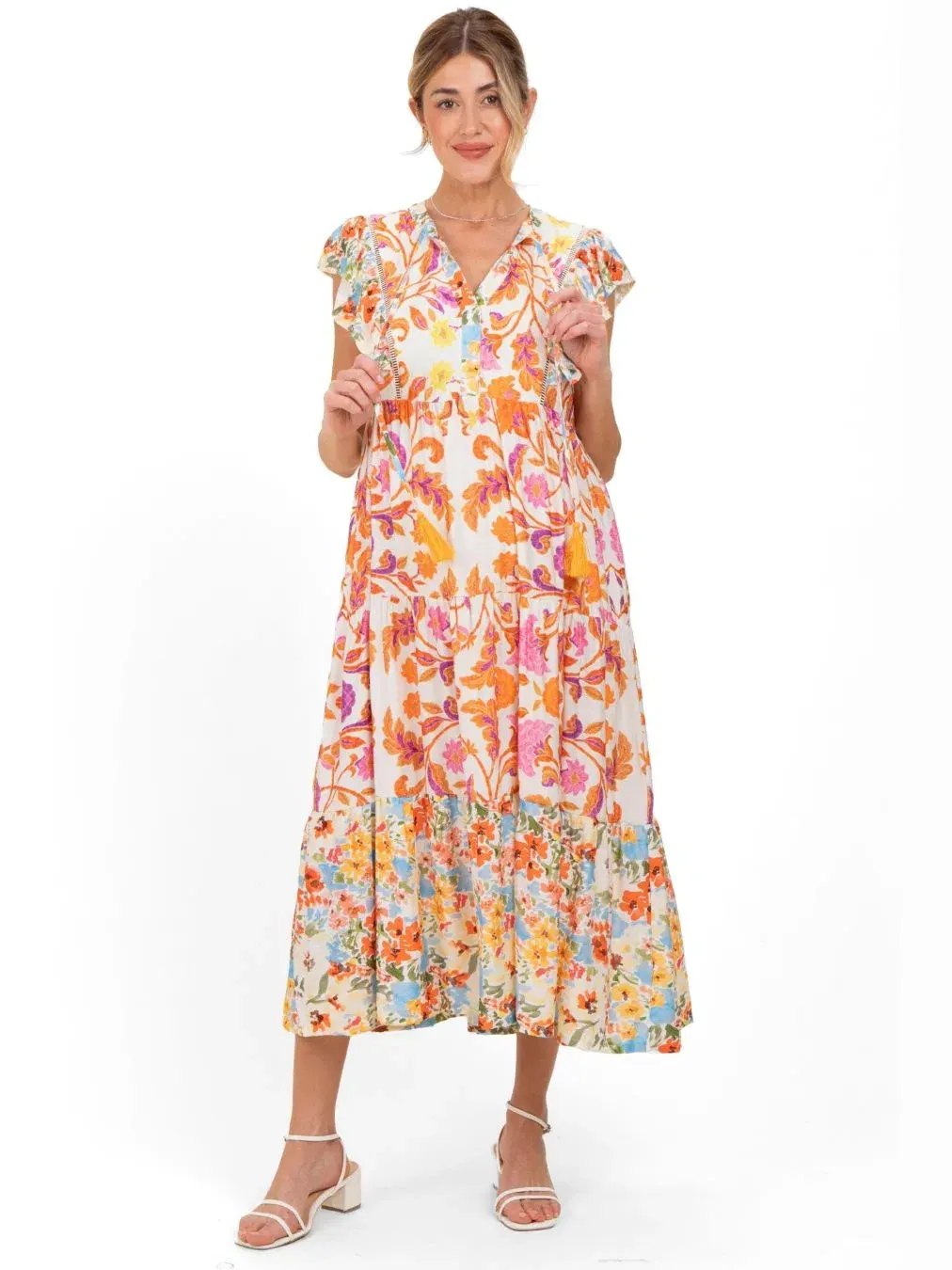 Платье для беременных с цветочным принтом и завязкой спереди Colorblock Floral Tassel Front Tie — изображение 2 из 4