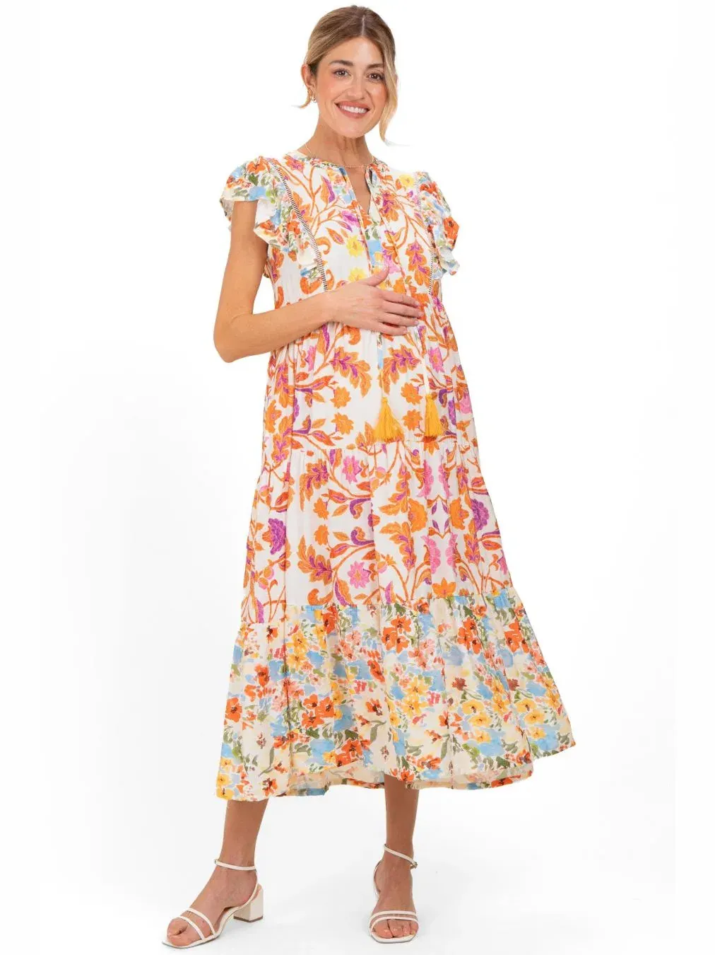 Платье для беременных с цветочным принтом и завязкой спереди Colorblock Floral Tassel Front Tie — изображение 3 из 4