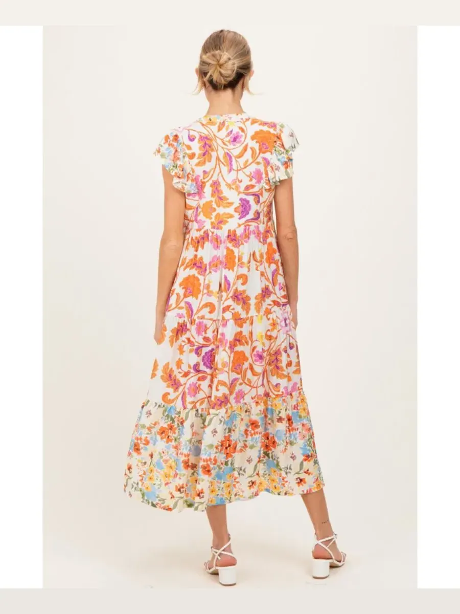 Платье для беременных с цветочным принтом и завязкой спереди Colorblock Floral Tassel Front Tie — изображение 4 из 4