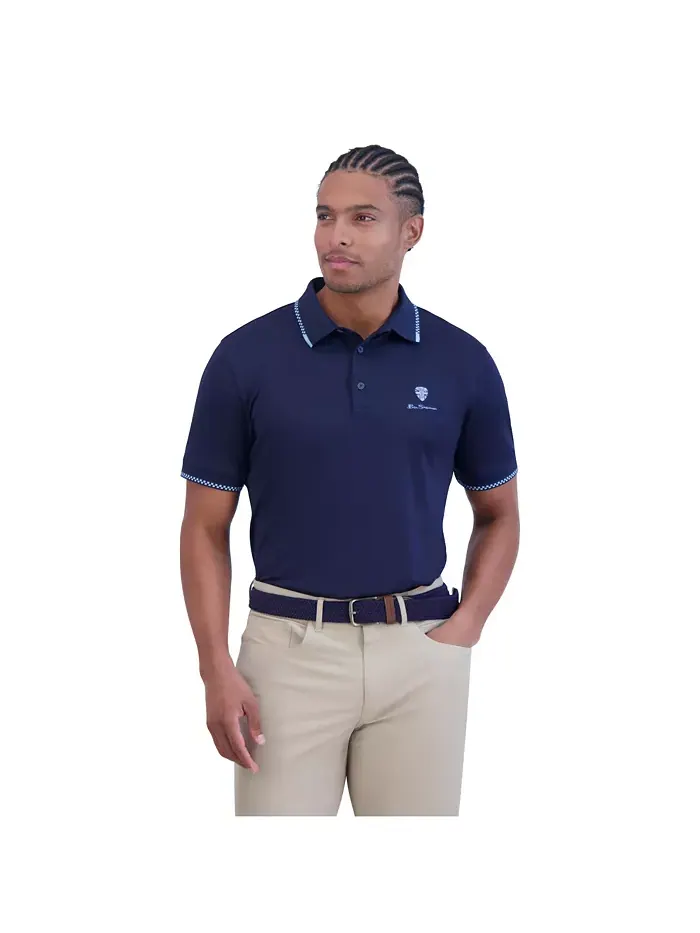 Мужская поло спортивного кроя Checker Rib Tech Pique Ben Sherman — изображение 1 из 3, темно-синий