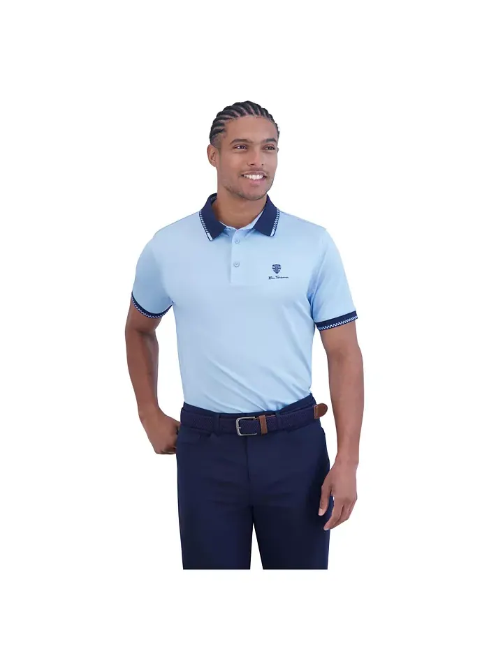 Мужская поло спортивного кроя Checker Rib Tech Pique Ben Sherman — изображение 1 из 4, синий
