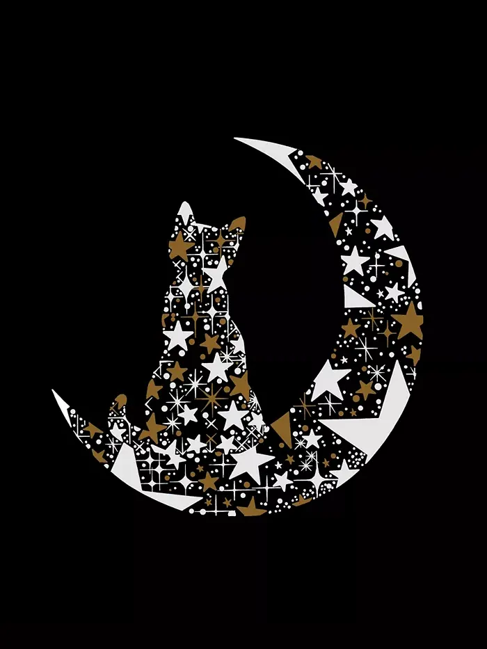 Мужская футболка с длинным рукавом "Cat Sitting On Moon Word Art" LA Pop Art — изображение 3 из 3, черный