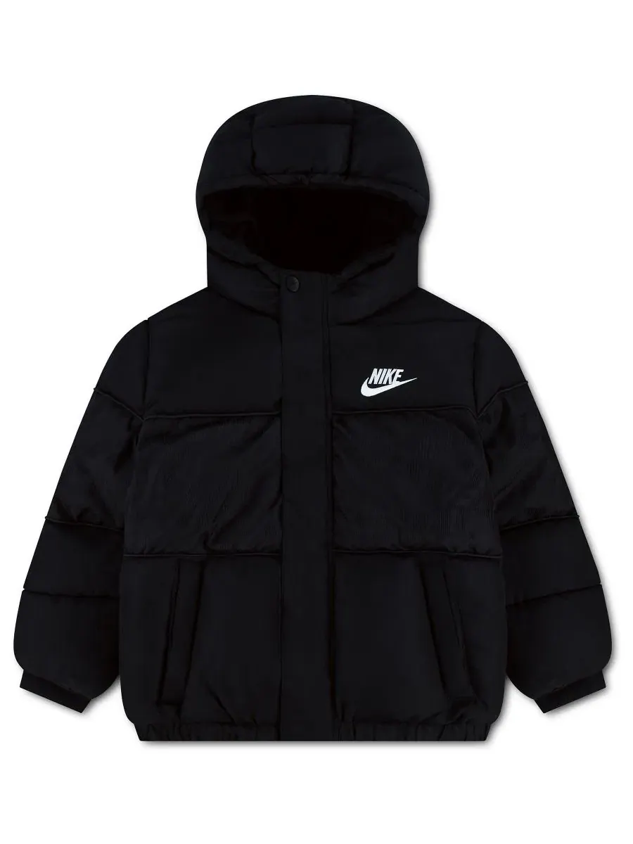 Детский пуховик с капюшоном Jacquard Logo Mixed Media Nike — изображение 1 из 4, черный