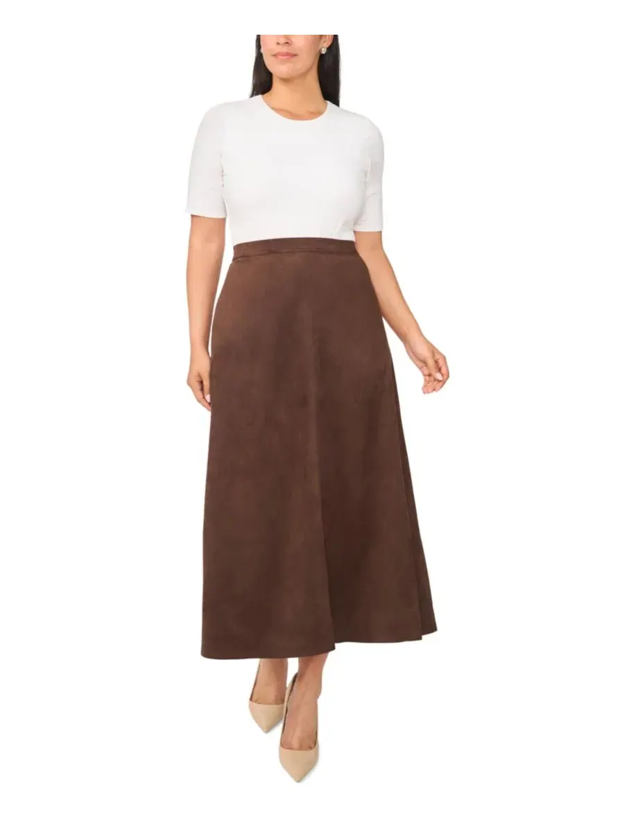 Юбка-трапеция с центральным швом Plus Size Center Seam A-Line Skirt Vince Camuto — изображение 2 из 5, шоколадный