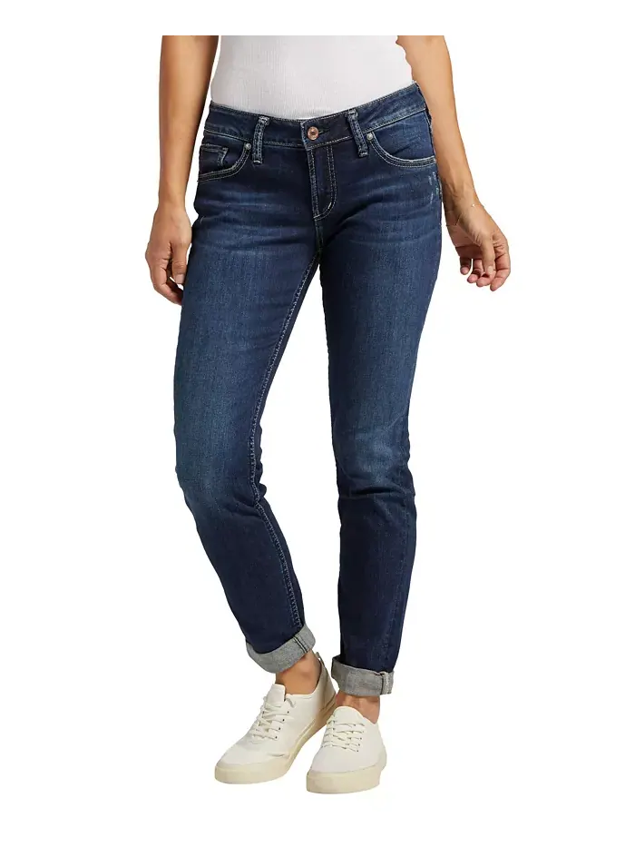 Женские джинсы Boyfriend Mid Rise Slim Leg Silver Jeans Co. — изображение 1 из 6, синий