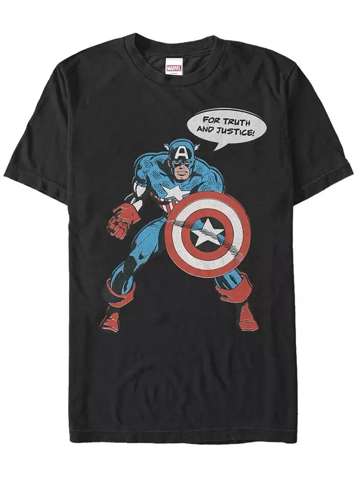 Мужская футболка с коротким рукавом из коллекции комиксов Marvel «Капитан Америка за правду и — изображение 1 из 1, черный