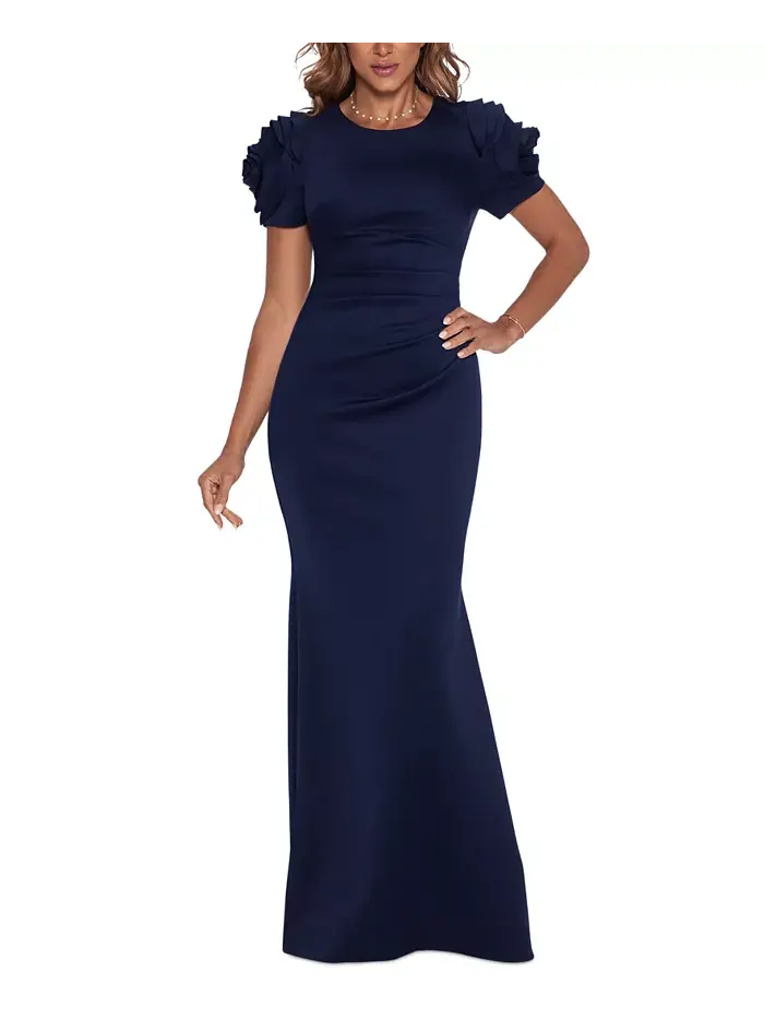 Платье с драпировкой и расклешенной юбкой Gown XSCAPE — изображение 1 из 2, синий