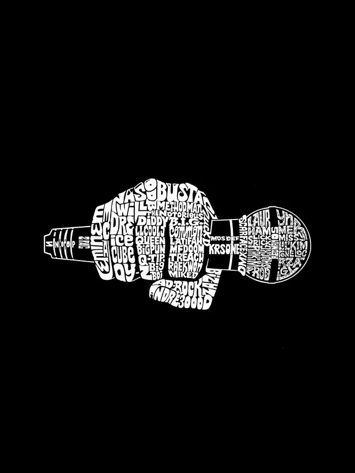 Мужская футболка с принтом «Рэпперы 90-х» и Word Art LA Pop Art — изображение 3 из 5, черный
