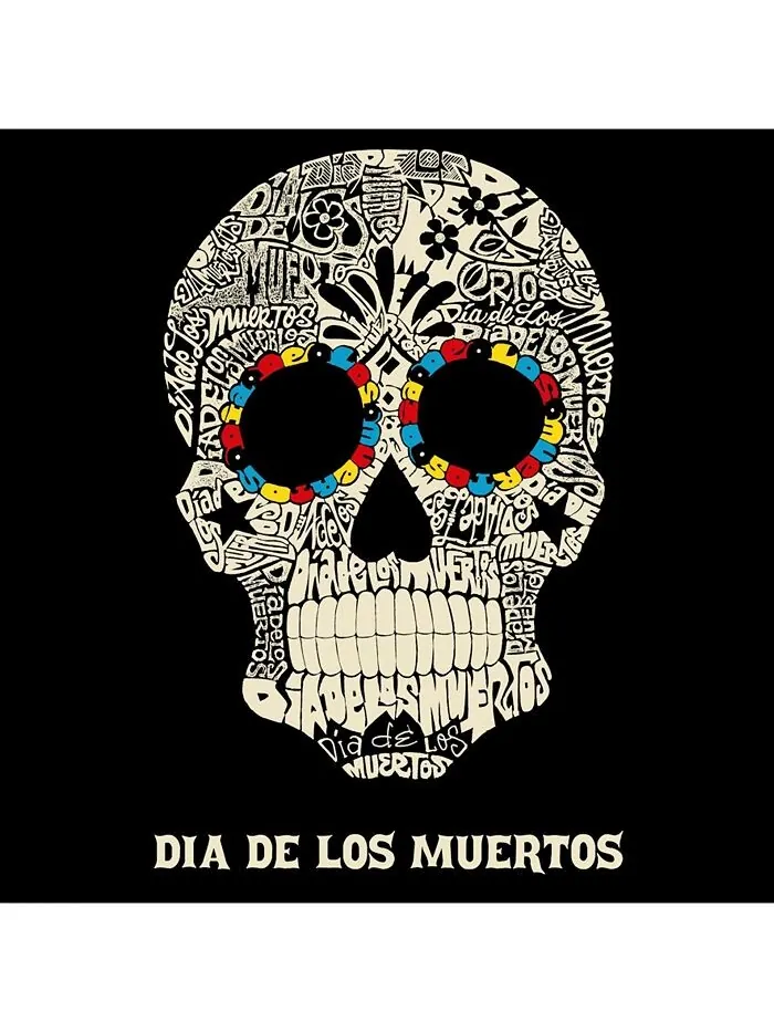 Мужская футболка Word Art с длинным рукавом Dia De Los Muertos LA Pop Art — изображение 2 из 2, черный